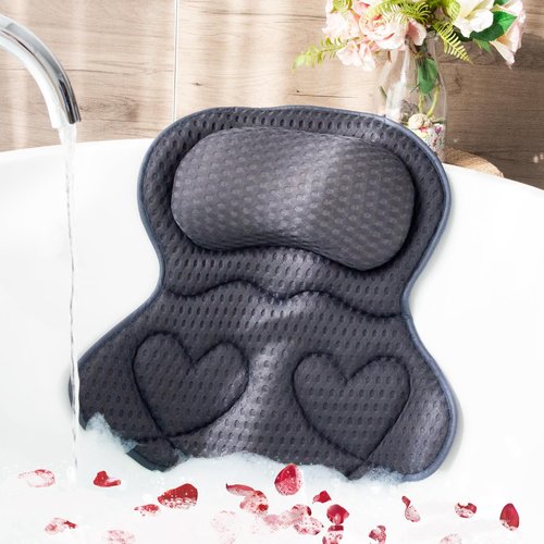 Bath Pillows for Tub Luxury, Bath Pillow for Head and Neck, Fit Bathtub Hot Tub Relaxing Gifts for Women, Comfort 4D Air Mesh Fabric & 6 Non-Slip Suction Cups (Gray)