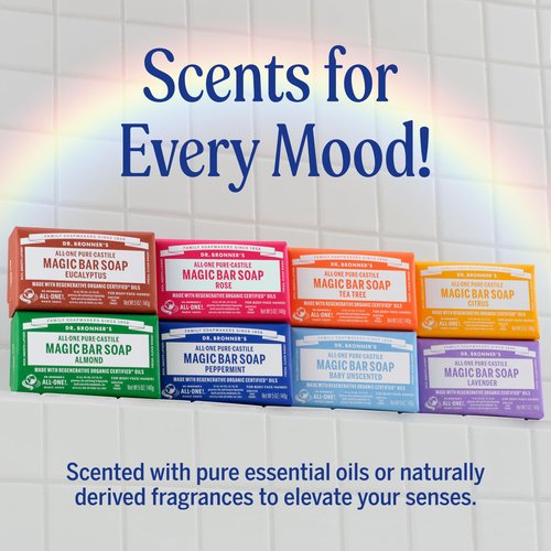 Dr. Bronner's Pure-Castile Magic Bar Soap (Tea Tree, 5 ounce, 6-Pack) - Made with Regenerative Organic Certified Oils, For Face, Body & Hair, Gentle, Vegan, Non-GMO
