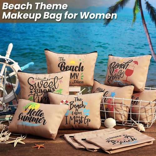 Bulyoou 20 Pcs Bulk Beach Makeup Bags - Summer Beach Accessories Toiletry Cosmetic Pouch Zipper Bags, Cruise Travel Essentials Survival Kit Gifts Party Favors for Women Teens Clients Friends