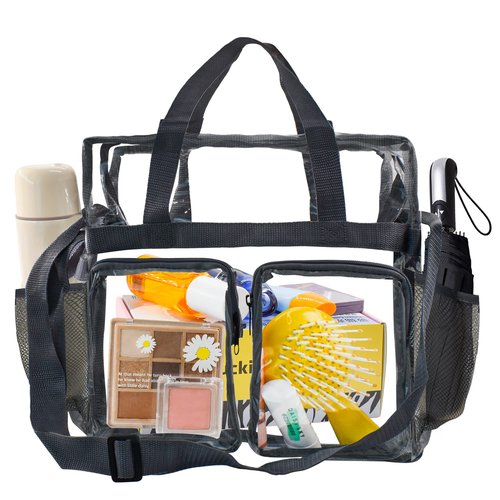 Enkrio Clear Makeup Bag Clear Cosmetic Bag Transparent Travel Cosmetic Storage Bag with 4 External Pockets and Adjustable Shoulder Strap for Toiletries