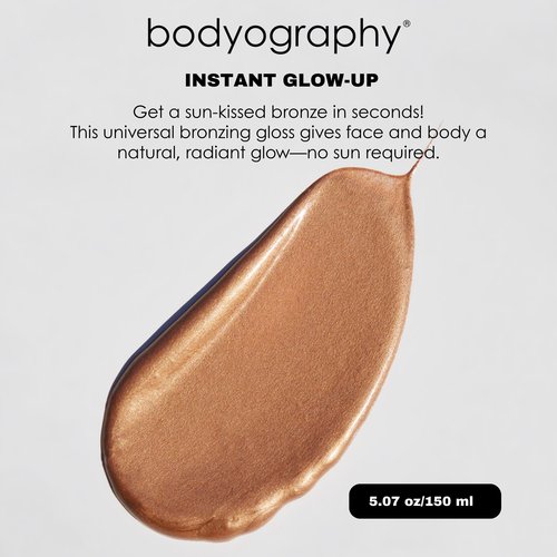 Bodyography Face & Body Bronzing Gloss for Women, 1.69 ounces - Hydrating Glow with Jojoba Oil, Hyaluronic Acid & Coffee, Vegan, Long Wear Shimmer Finish