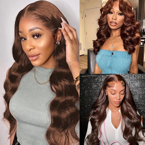 Brown Closure 4x4 Human Hair #4 Chocolate Closure Transparent Lace Front Body Wave Pre Plucked Baby Hair High Density 100% Unprocessed Brazilian Virgin Human Hair 18 Inch
