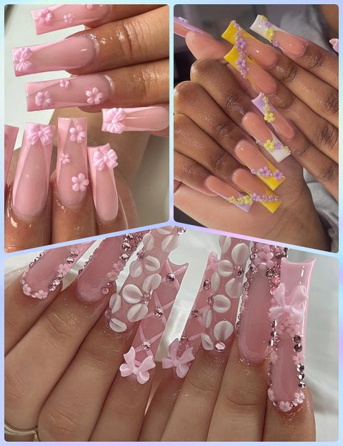 OPMADM 3000 Pcs 3D Flower Nail Charms and Gems 24 Grid Charms for Nails Design Colorful Nail Art Charms 4 Styles of Big and Small Flowers are Suitable for Spring and Summer
