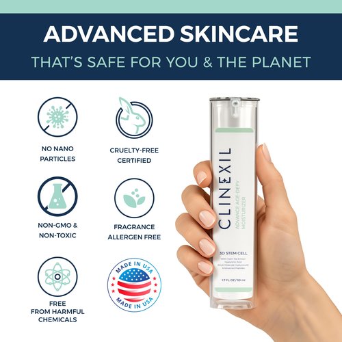 Clinexil Advanced Age-Defy Moisturizer - 1.7 FL OZ | Stem Cell Serum for Face with Multi-Molecular Hyaluronic Acid, Dual Peptides & Collagen for Multi Layer Hydration, Anti-Aging, & Wrinkle Reduction.