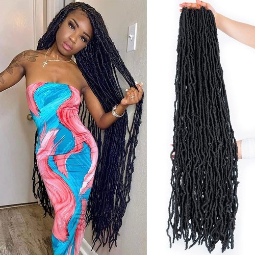 40 Inch Super Long Soft Locs Crochet Hair Pre Looped 6 Packs New Faux Locs Crochet Braids Goddess Locs Dreadlocs Synthetic Hair For Women (1B, 40 Inch 6pack)