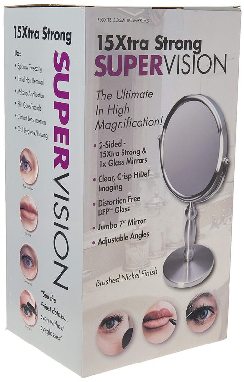 Floxite Dual sided 1x and 15x Vanity Mirror, Brushed Nickel