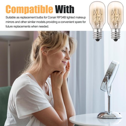 ZTTM 20W, 120V Incandescent Bulb Replacement, Suitable for Conair RP34B Illuminated Makeup Mirror, E12 Candle Holder Base, 2700K (20W 120V Bulb*2)