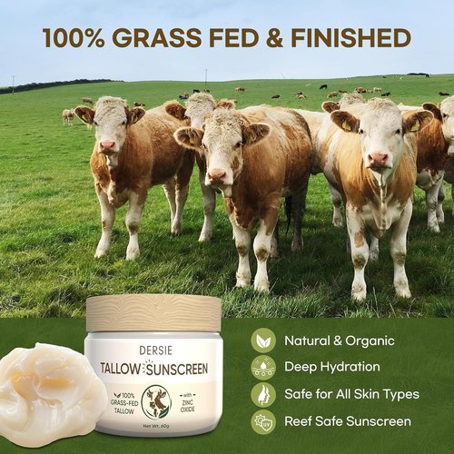 Tallow Sunscreen & Tallow Balm Set: 100% Grass-Fed Beef Tallow Sunscreen Balm with Zinc Oxide + Whipped Tallow Moisturizer – Daily Sun Protection & Deep Hydration for Sensitive Skin, Face & Body
