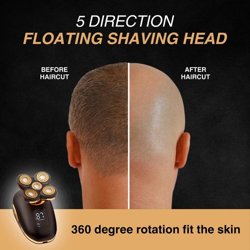 Asani 5 in 1 Electric Razor for Men and Women, USB Rechargeable and Waterproof Cordless Trimmer, Includes Rotating Bald Head Shaver, Nose Hair Trimmer, Beard Shaper, Silicone Brush, & Cleansing Brush