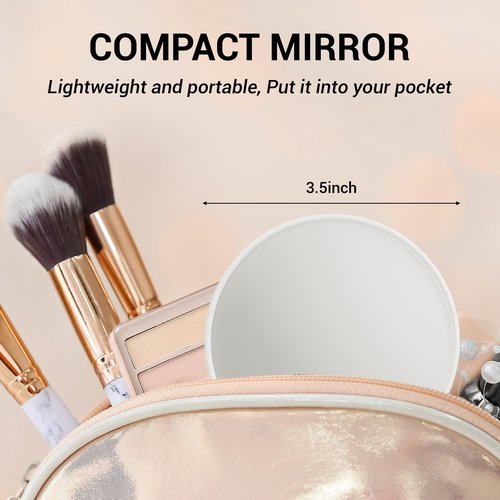 FAHZON 10X Magnifying Mirror, Magnified Mirrors 3.5" with Two Suction Cups and Tweezers, Travel Magnifyied Mirror Set Comes with Portable Storage Bag, Small Magnifying Mirrors for Travel(White)