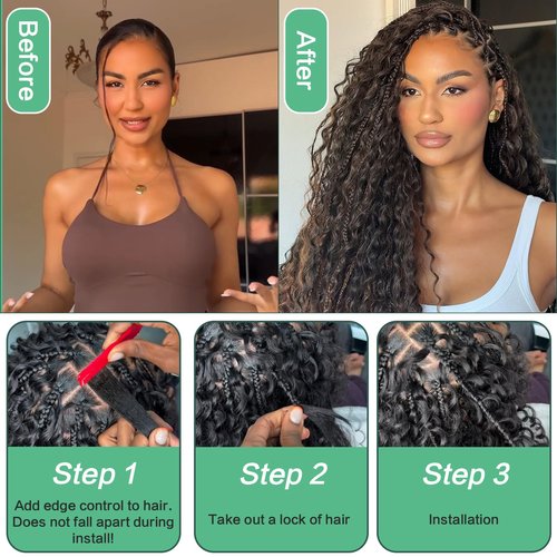 Human Braiding Hair for Boho Braids 120g 3 Bundles Deep Wave Curly Bulk Human Hair for Braiding Knotless Bohemian Natural Color (1B, 22 Inch)