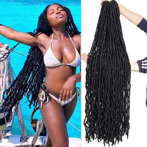 44 Inch New Faux Locs Crochet Hair New Soft Locs Crochet Braids Hair Pre Looped Synthetic Goddess Crochet Locs Braiding Hair 1B