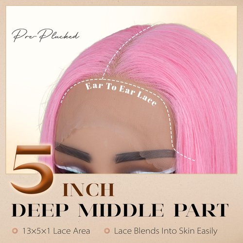 BLL Pink Wig Synthetic Lace Front Wig Pre Plucked Straight Glueless Wigs 30 Inch T-Part Lace Cosplay Wigs For Women (Pink, 30 Inch)