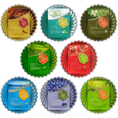 (Entel) 72 pcs VEGGIE Combo-Pack, Premium Korean Facial Mask Sheet (9 Types x 8 pcs), Five Chemical Free : No Paraben, No Silicon, No Mineral Oil, No Artificial Colors,No Ethanol