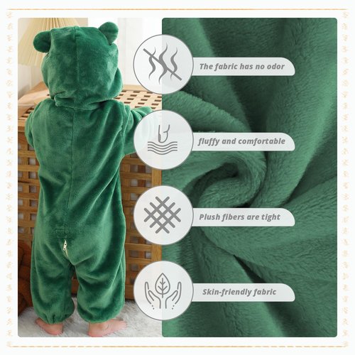 MICHLEY Unisex Baby Boy Girl Hooded Romper Winter Animal Cosplay Jumpsuit Outfits, Green, 6-12months, Size 80