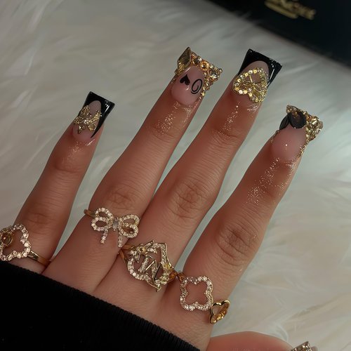 136PCS Gold Nail Charms and Gems,Heart,Cross,Rose,Starburst,Virgin Mary Charms for Nails Design,3D Alloy Y2k Nail Jewels Bulk Red and Clear Rhinestones Nail Art Decor Set
