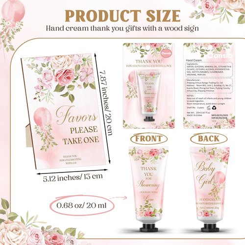Dansib 30 Pack It's a Girl Baby Shower Hand Cream Baby Shower Favors Games Prizes Party Favors with 1 Wooden Stand for Guests for Gender Reveal Souvenirs, Gift Bags Stuffers