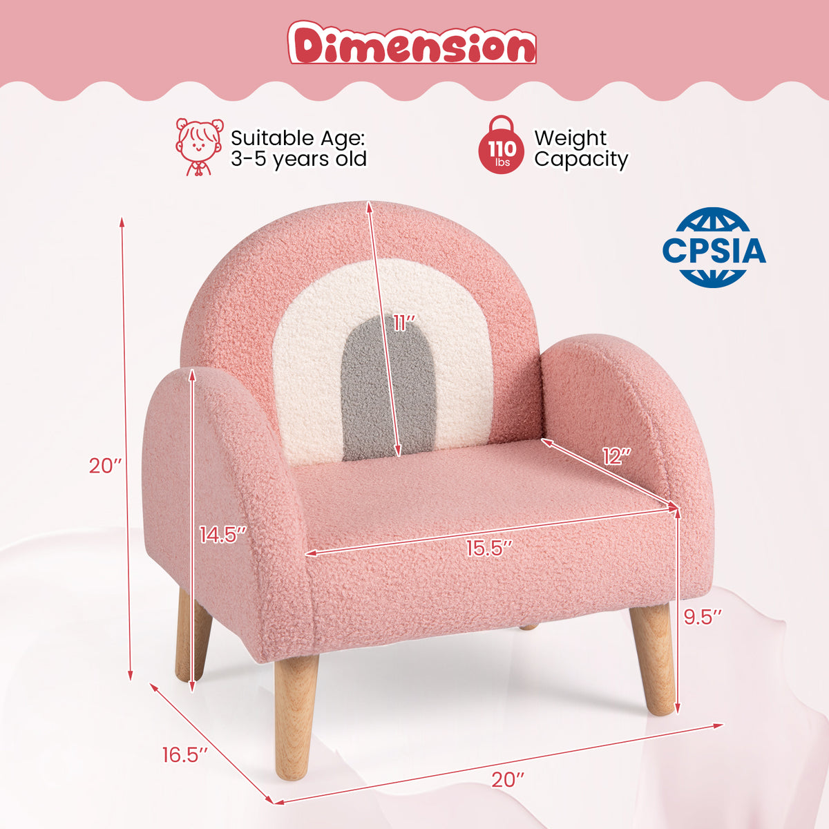Kids Armchair Pink with Comfy Backrest & Armrests - Costway