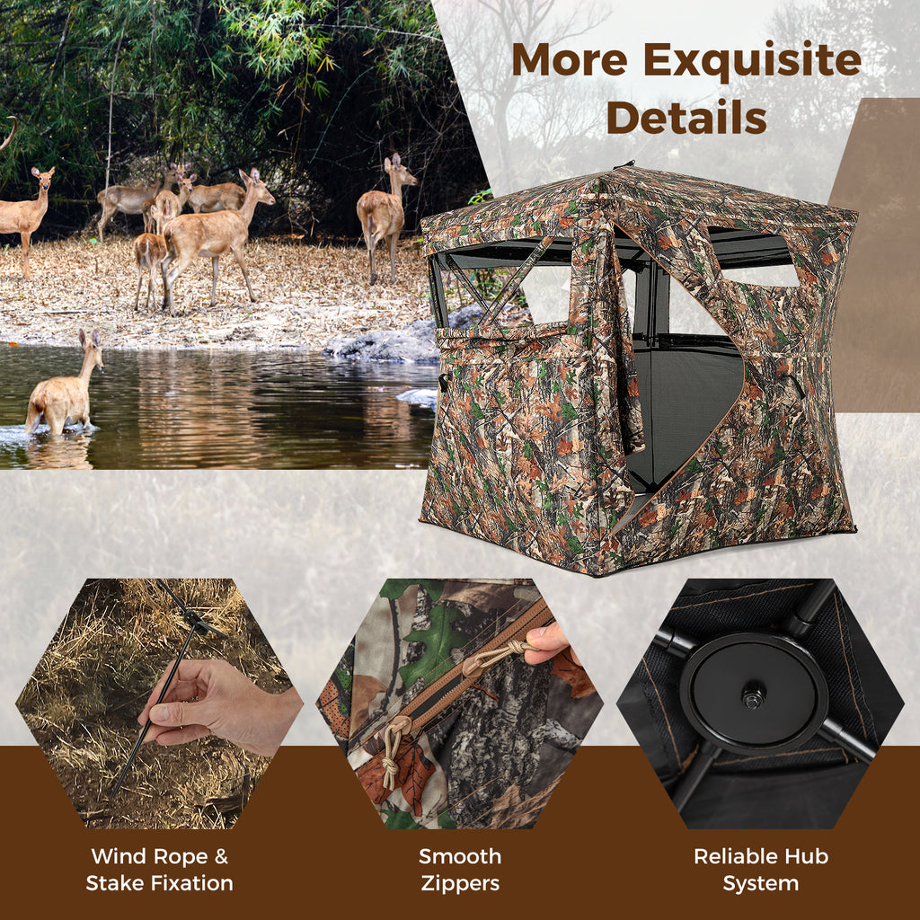 82 Inch Tall Hunting Blind 270° One Way See Through Ground Tent for