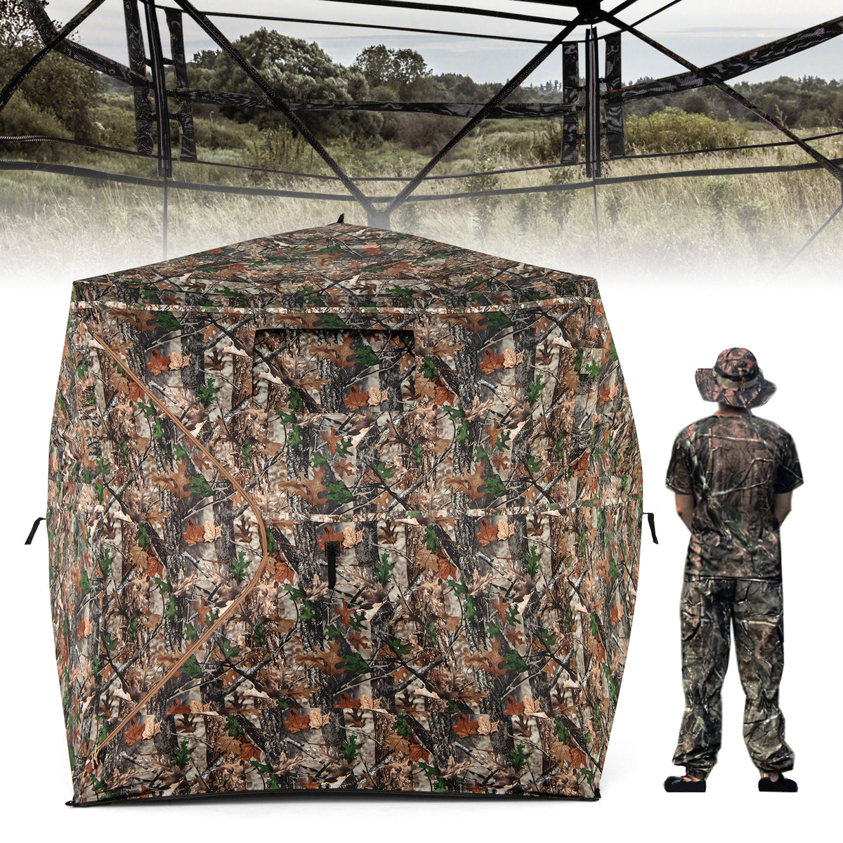 82 Inch Tall Hunting Blind 270° One Way See Through Ground Tent for