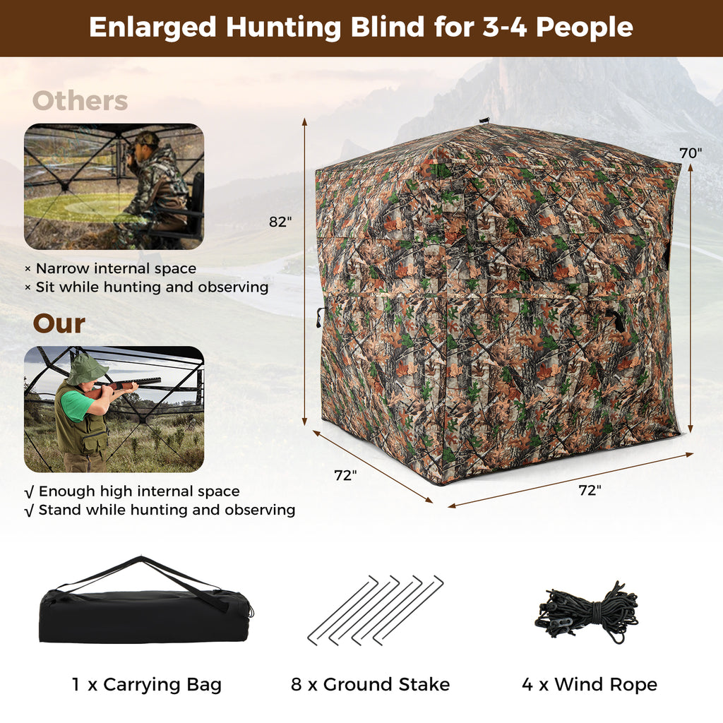 82 Inch Tall Hunting Blind 270° One Way See Through Ground Tent for