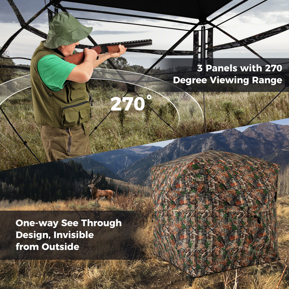 82 Inch Tall Hunting Blind 270° One Way See Through Ground Tent for