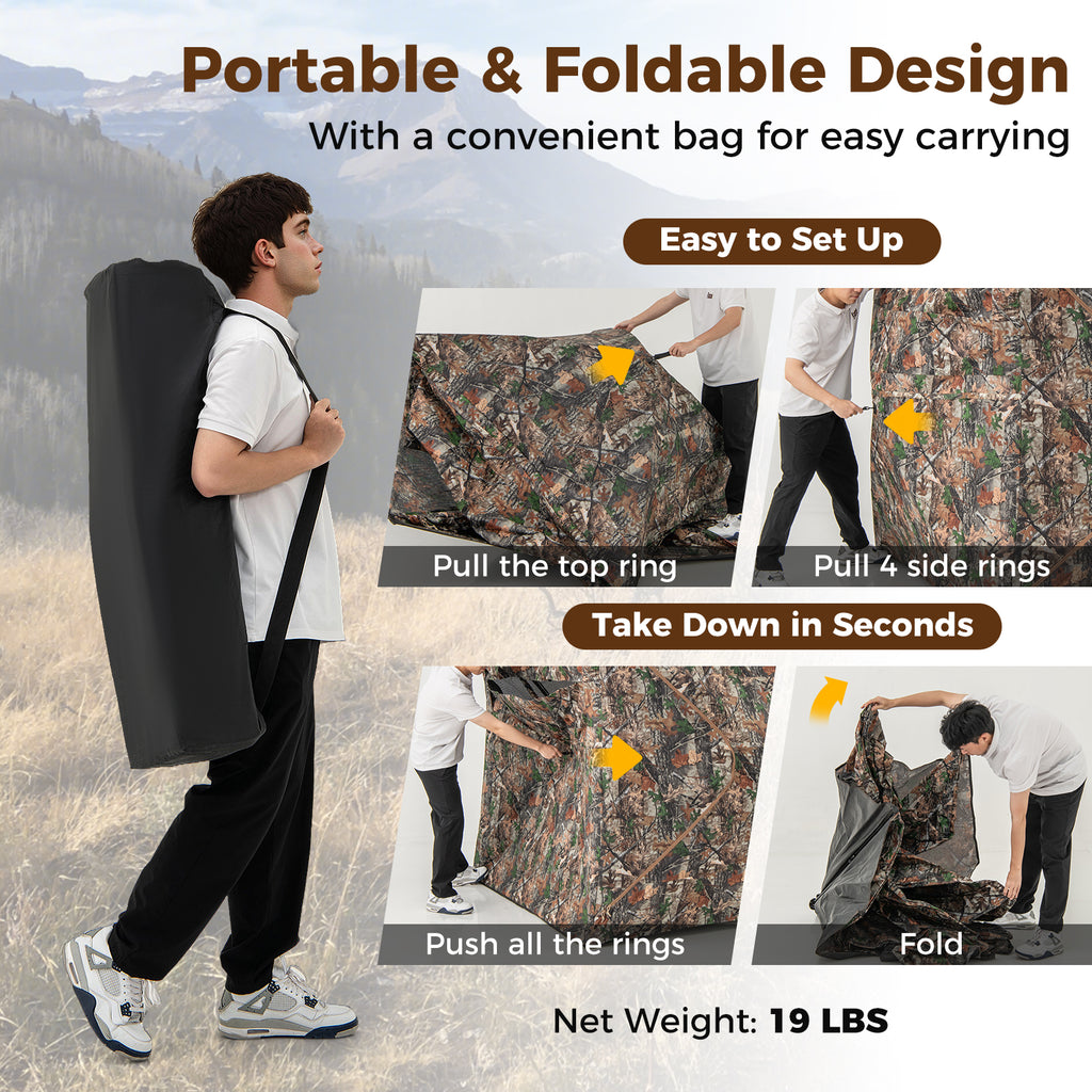 82 Inch Tall Hunting Blind 270° One Way See Through Ground Tent for
