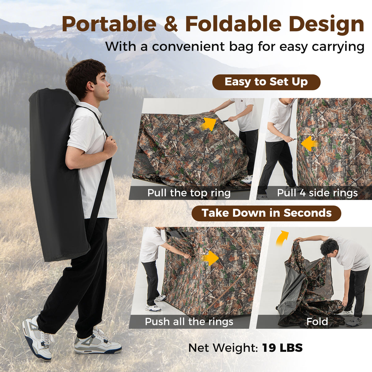 82 Inch Tall Hunting Blind 270° One Way See Through Ground Tent for