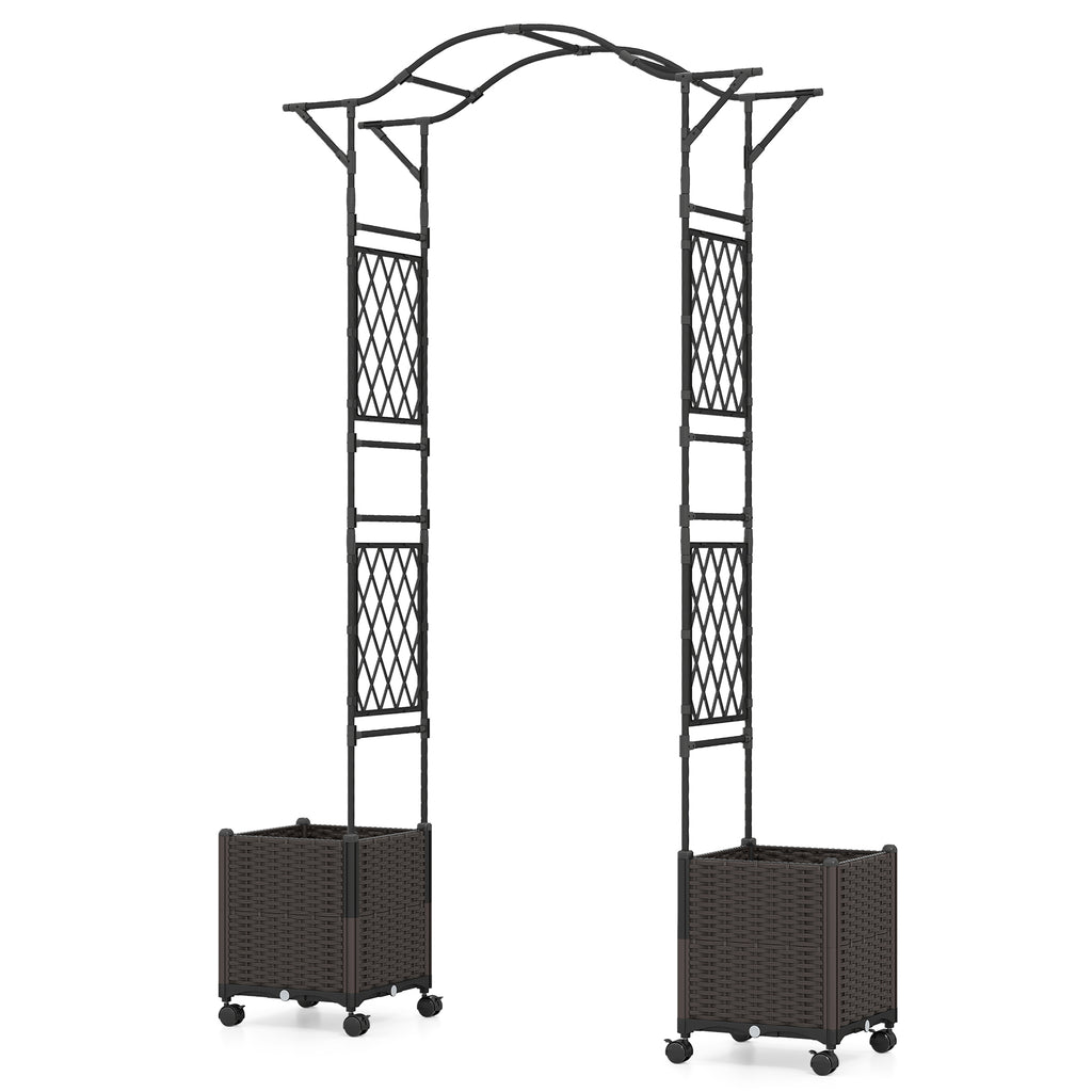 Garden Arch Trellis with Self-Watering Planters & Wheels - 8.25 FT, Black