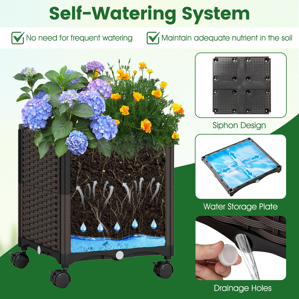 Garden Arch Trellis with Self-Watering Planters & Wheels - 8.25 FT, Black