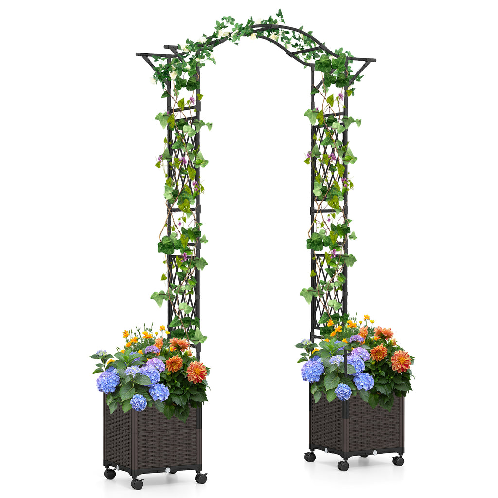 5 FT Raised Garden Bed with Trellis & Lockable Wheels - Set of 2, Brown