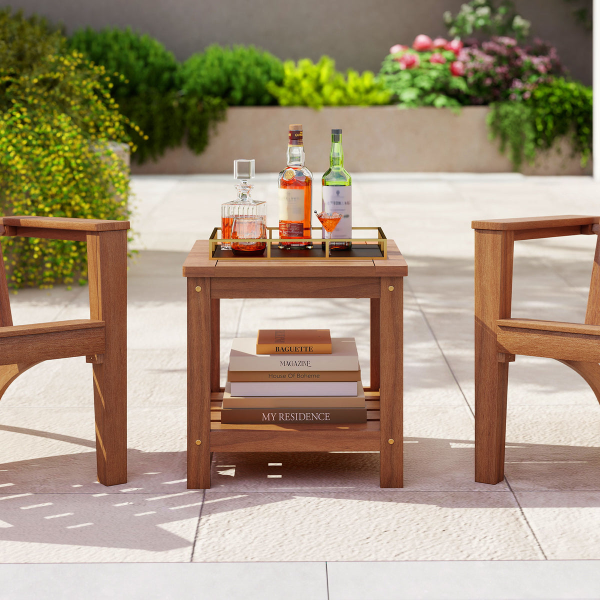 18" Solid Wood Outdoor Side Table with Storage Shelf