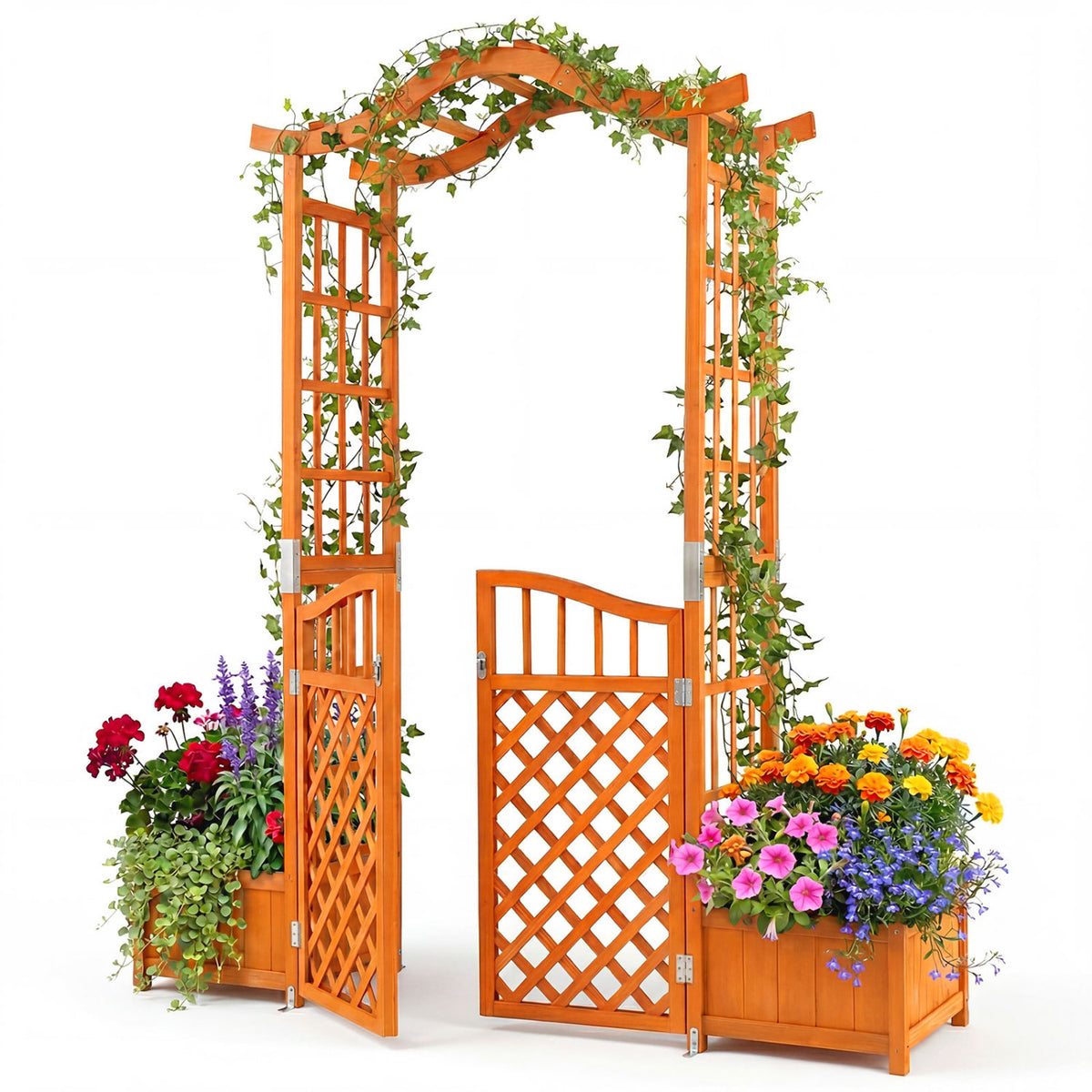 83" Garden Arbor with Gate and 2 Planter Boxes