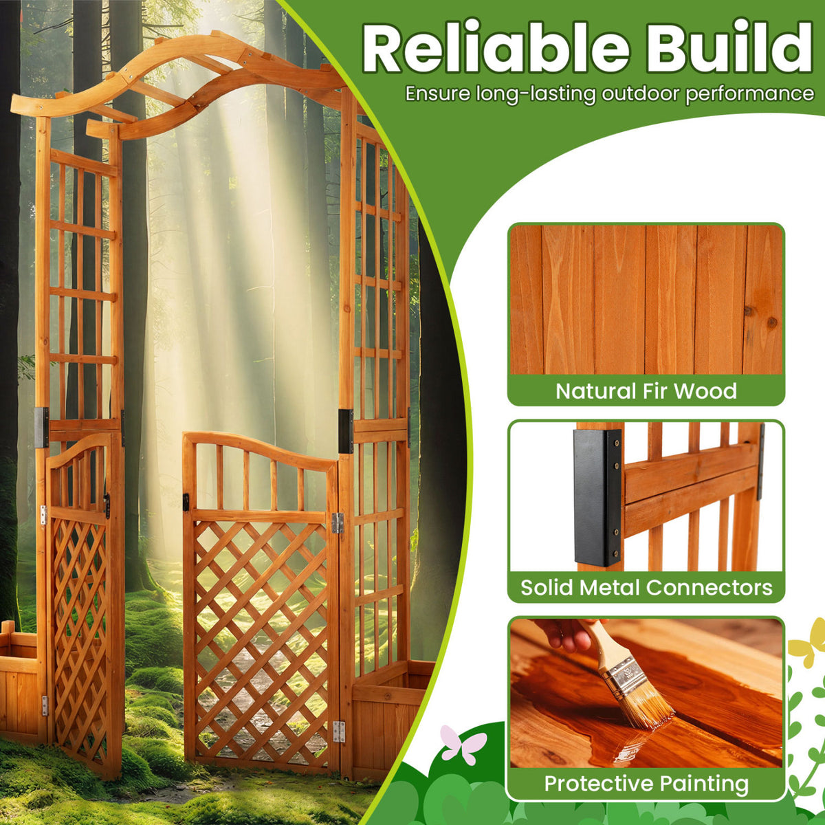 83" Garden Arbor with Gate and 2 Planter Boxes