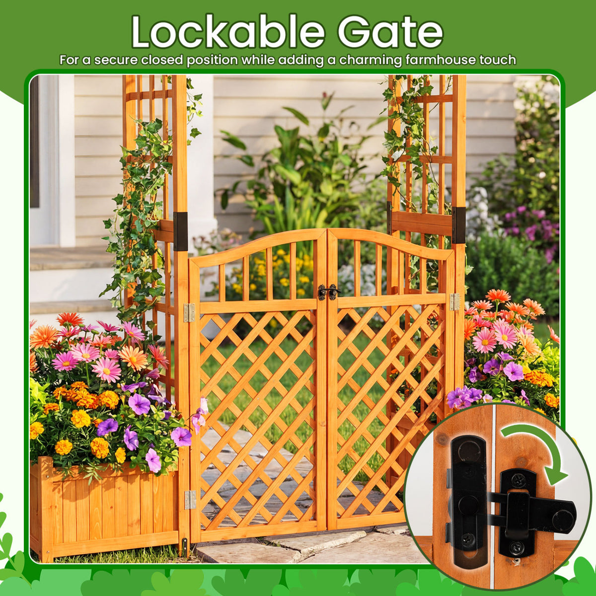 83" Garden Arbor with Gate and 2 Planter Boxes
