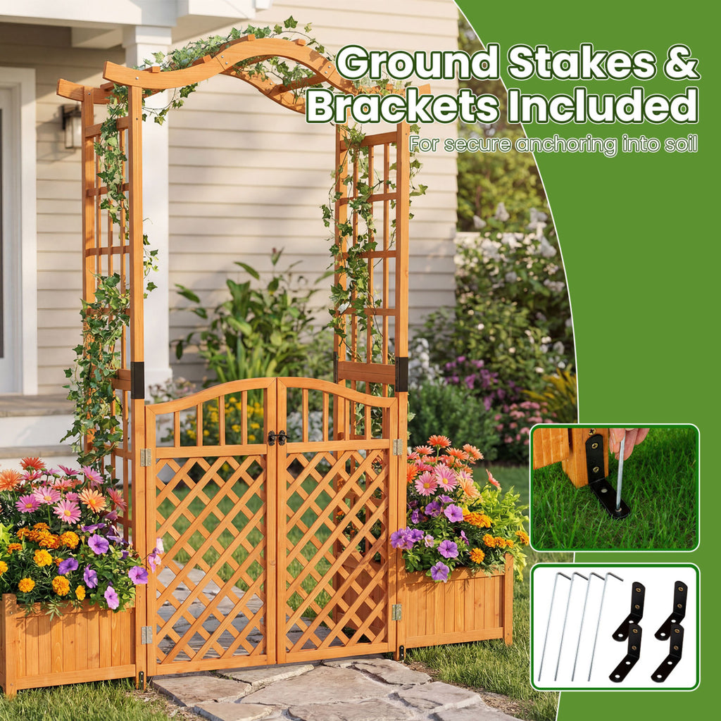 83" Garden Arbor with Gate and 2 Planter Boxes