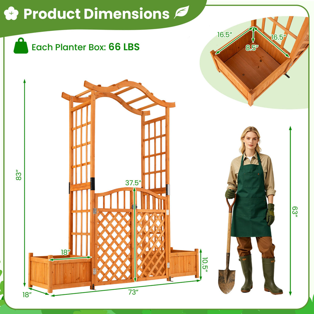 83" Garden Arbor with Gate and 2 Planter Boxes