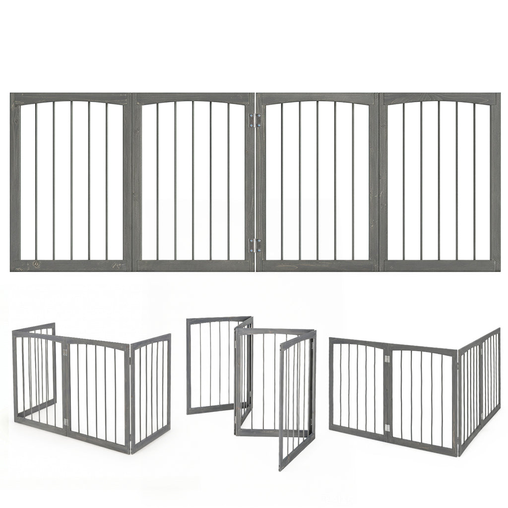 83 Inch L x 30 Inch H Wooden Dog Gate - Gray 4-Panel Indoor Pet Fence