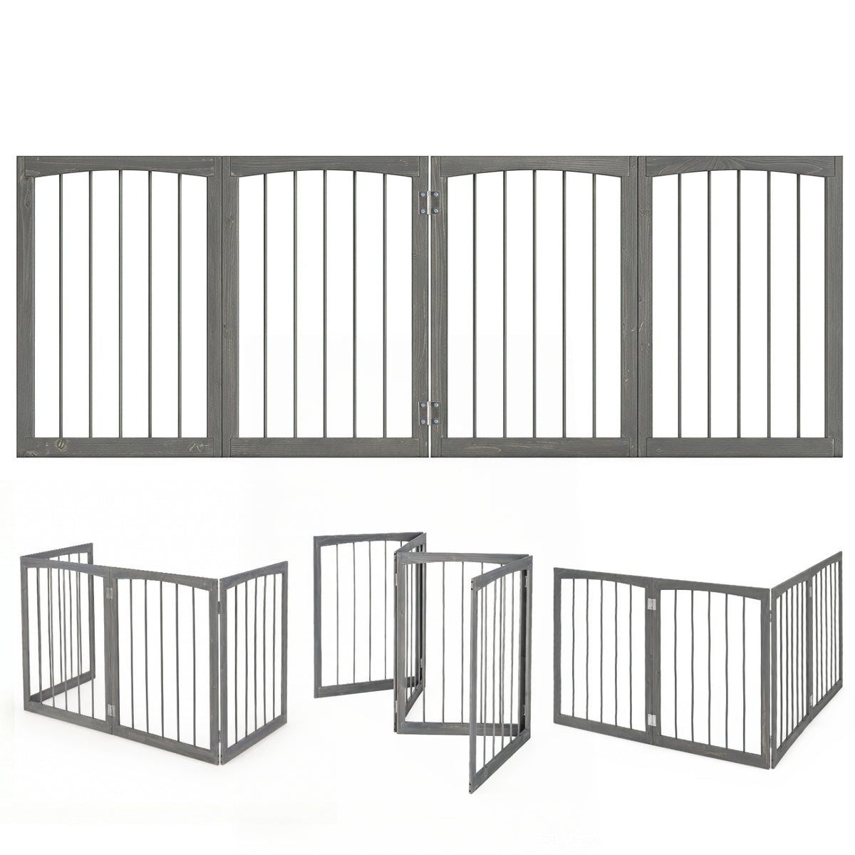 83 Inch L x 30 Inch H Wooden Dog Gate - Gray 4-Panel Indoor Pet Fence