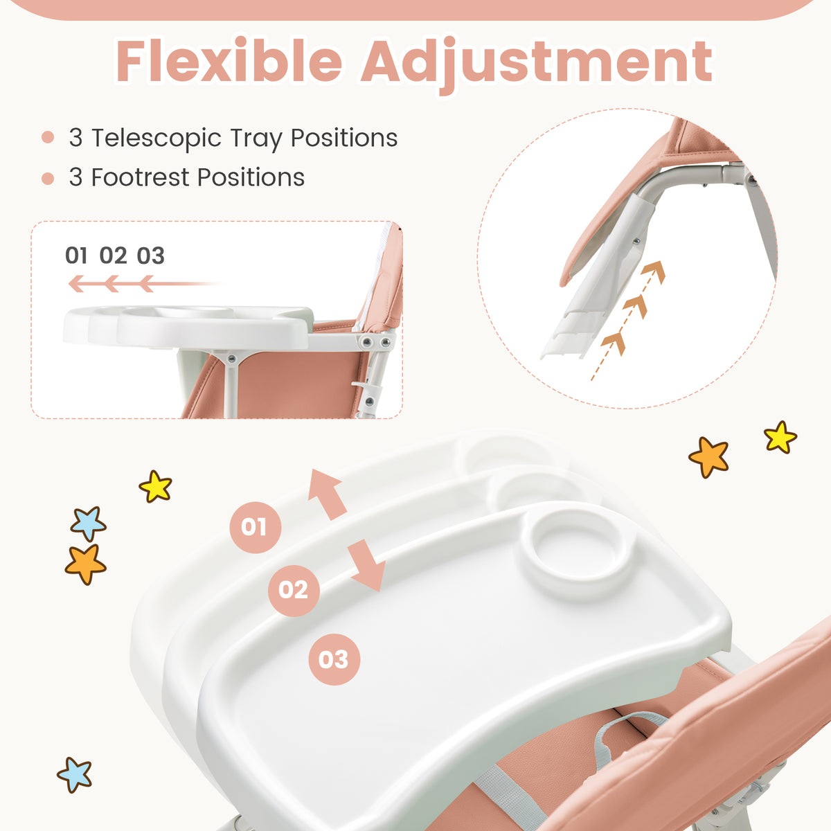Pink Compact Highchair with Removable Tray & Safety Harness - Easy Clean & Space Saving