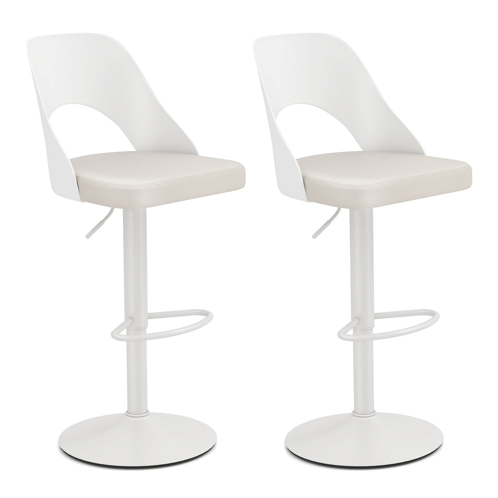 Bar Stools Set of 2 with PU Leather Seat & Footrest - White