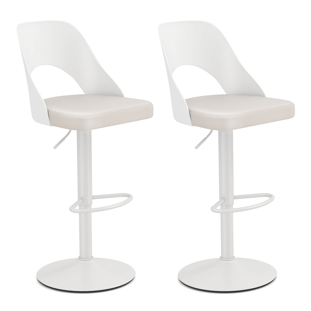 Bar Stools Set of 2 with PU Leather Seat & Footrest - White