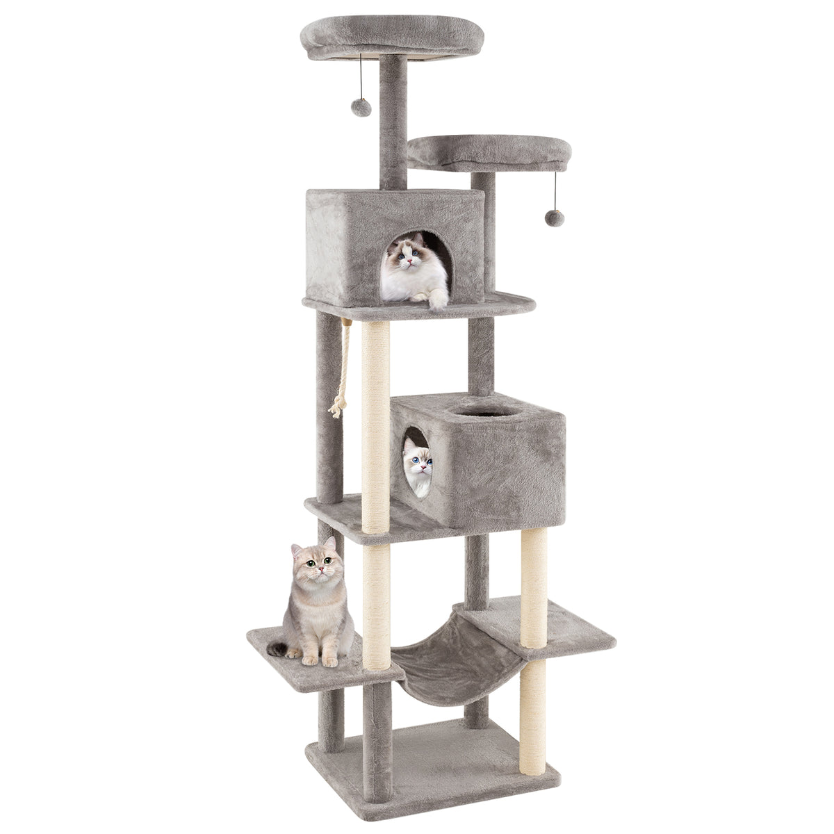 84 Inch Large Cat Tree with 2 Condos & Plush Perches - Gray Variation