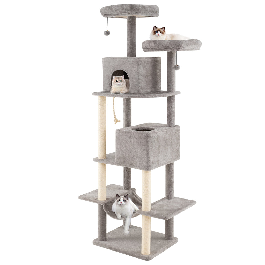 84 Inch Large Cat Tree with 2 Condos & Plush Perches - Gray Variation
