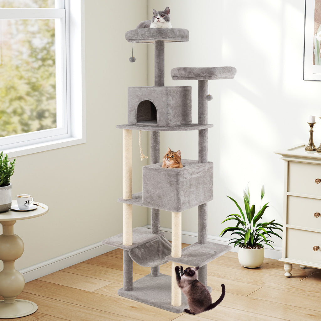 84 Inch Large Cat Tree with 2 Condos & Plush Perches - Gray Variation