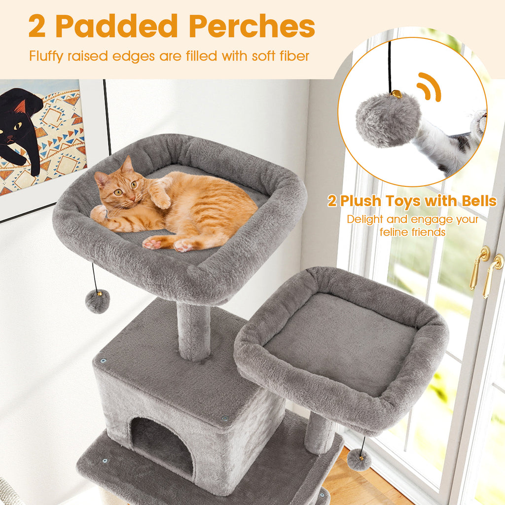 84 Inch Large Cat Tree with 2 Condos & Plush Perches - Gray Variation