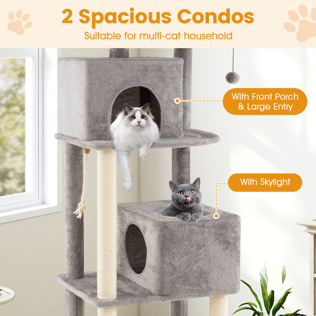 84 Inch Large Cat Tree with 2 Condos & Plush Perches - Gray Variation