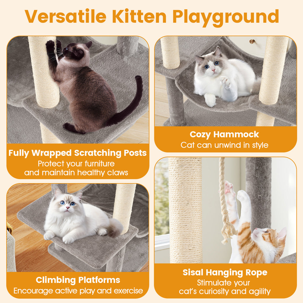 84 Inch Large Cat Tree with 2 Condos & Plush Perches - Gray Variation