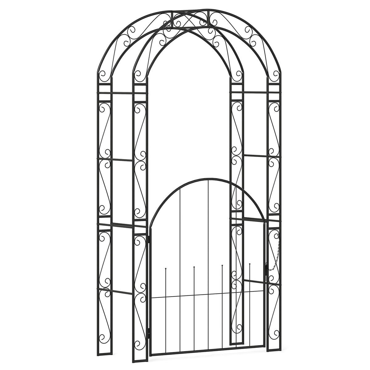 84 Inch Metal Garden Arch with Gate and Trellis