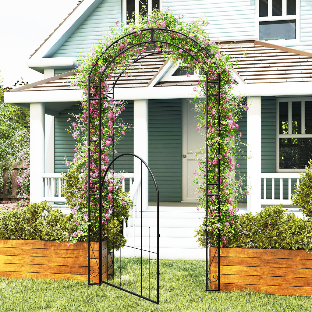 84 Inch Metal Garden Arch with Gate and Trellis